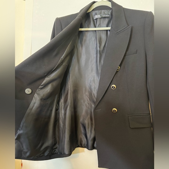 New ZARA TAILORED DOUBLE BREASTED BLAZER Black | Size Large - Picture 9 of 16